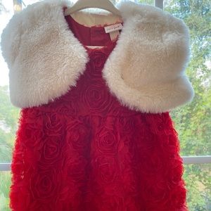 Cat and Jack 12 month old red rose dress fur cover